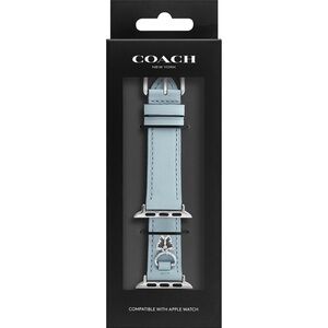 Coach Women's Leather Apple Watch Strap: Light Blue With Silver Butterfly Charm